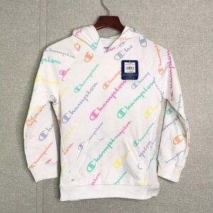 NWT Champion Kids Hoodie White with Multicolored Collage Logo